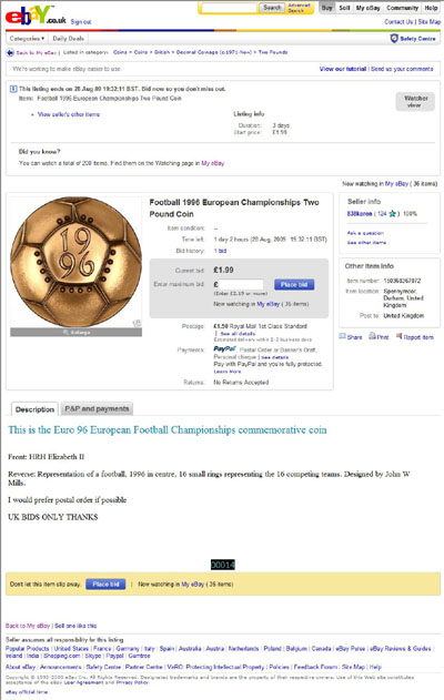 838karen eBay Listing Using our 1996 European Football Championships Gold Proof Two Pound Coin photographs